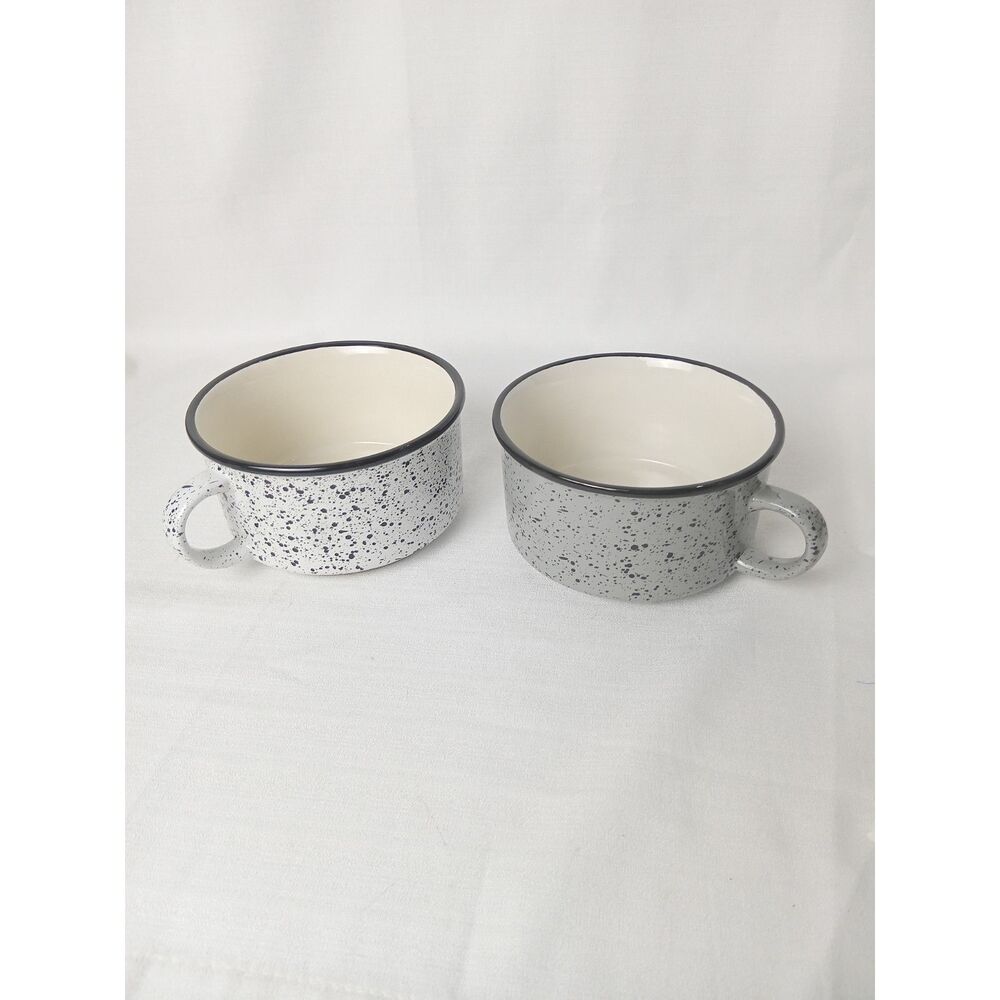 Atelier Chefs Speckled Soup Bowls Mugs Set of 2 Black White Ceramic 5"